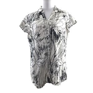 Richard Malcolm White Black Printed Button Front Shirt Womens Large 100% Linen‎
